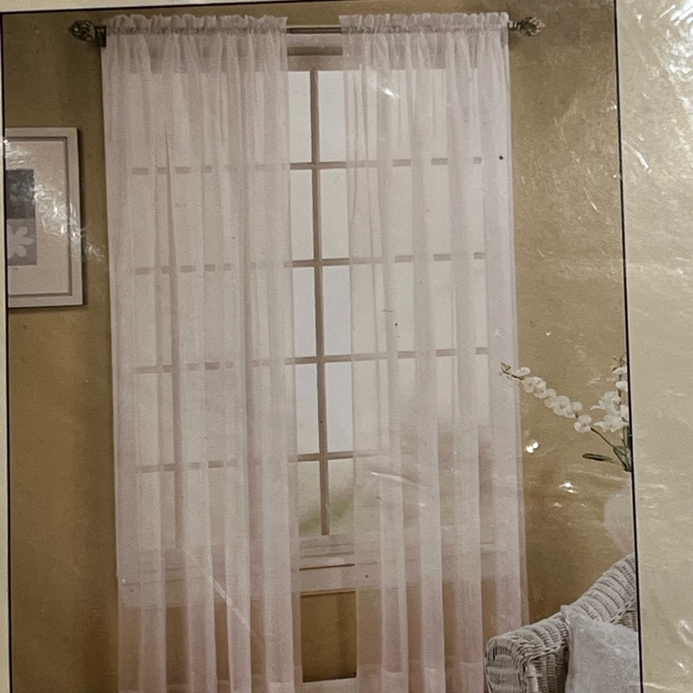 Elegant beige Sheer Curtain Panel set of 2. 59W X 63L NWT